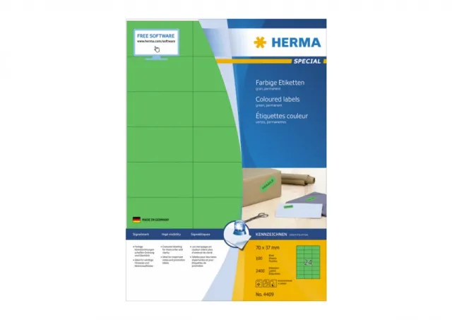 Etikete 70X37 A4/24 1/100 zelena Herma 