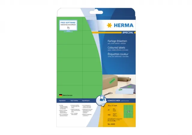 Etikete 70X37 A4/24 1/20 zelena Herma 