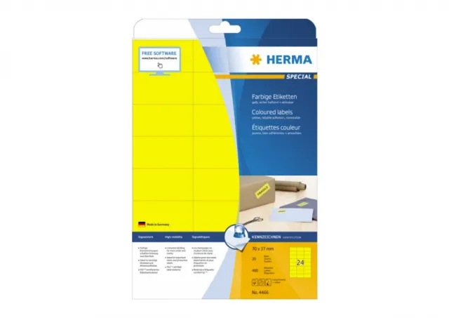 Etikete 70X37 A4/24 1/20 žuta Herma 