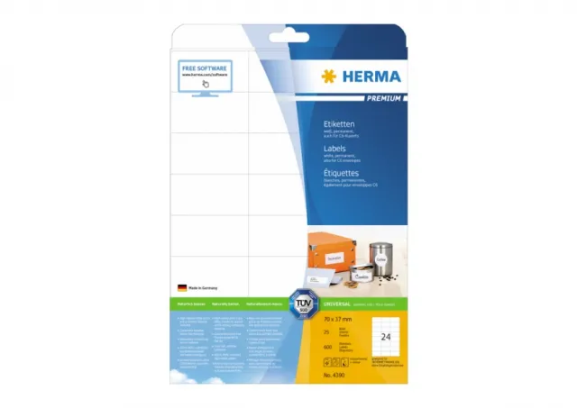 Etikete 70x37 A4/24 1/25 bela Herma 