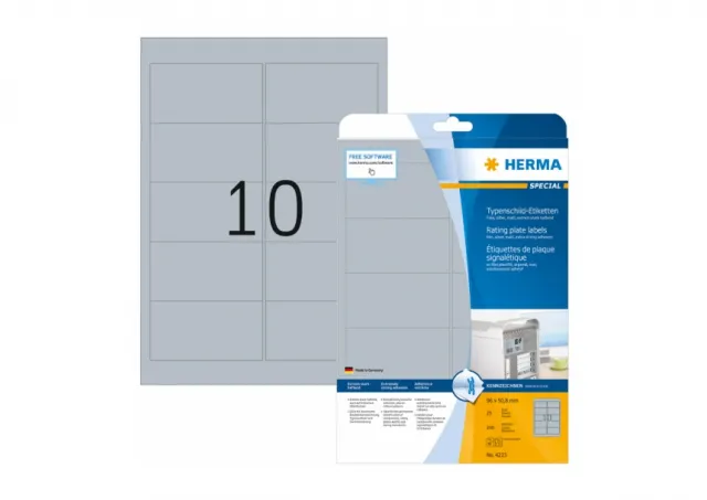Etikete 96,0x50,8 A4/10 1/25 aluminium look Herma 
