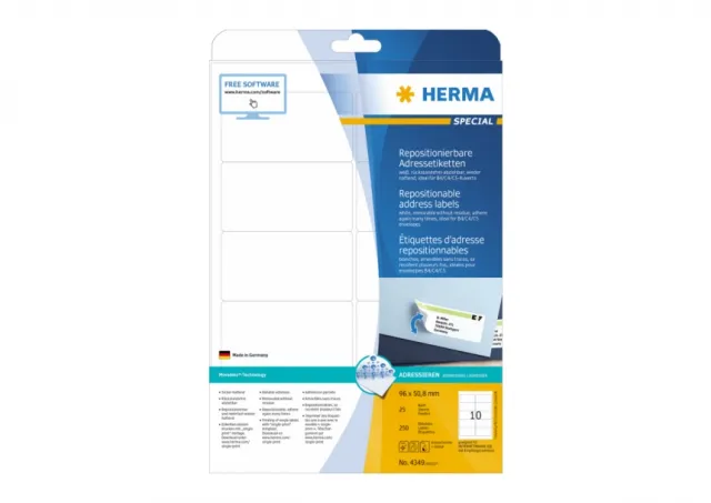 Etikete 96X50,8 A4/10 1/25 removable Herma 