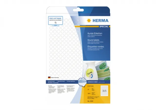 Etikete krug 10 mm A4/315 1/25 removable Herma 