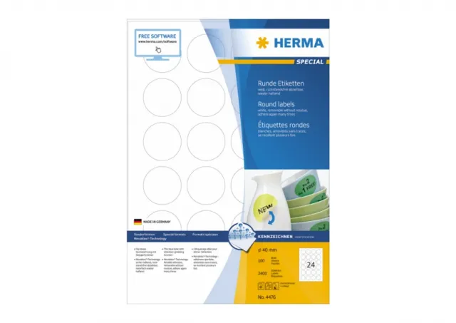 Etikete krug 40 mm A4/24 1/100 bela Herma  02H4476