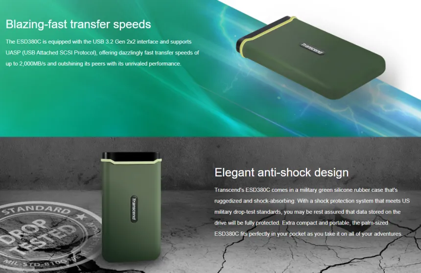 SSD | External SSD 1TB, ESD380C, 3D NAND, USB 3.2 Gen 2x2, Type C ...