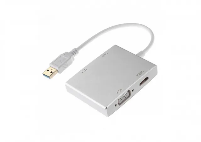 FAST ASIA Adapter-konvertor USB 3.0 na HDMI + VGA+DVI + RJ45 