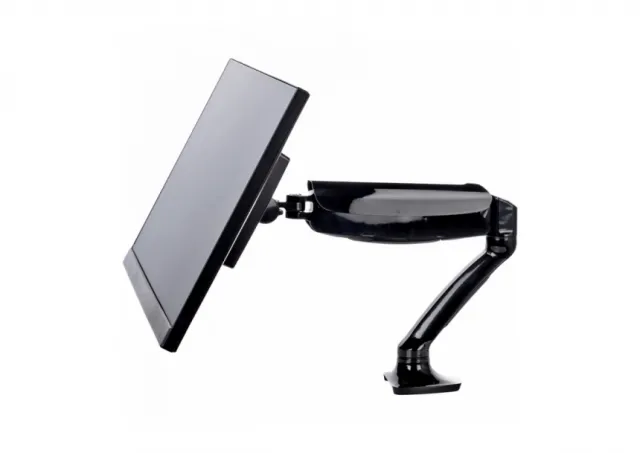 Flexible desk mount for single monitor with height adjustable gas spring. Deskmount with clamp or grommet. Monitor size 10~27", VESA 75x75 or 100x100mm, 1~5kg