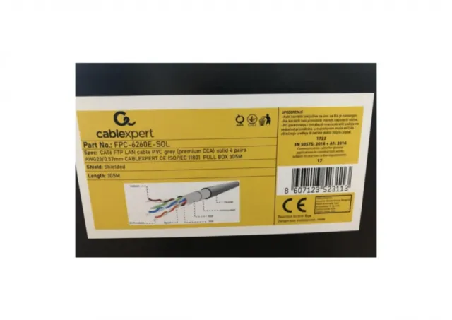 FPC-6260E-SOL Gembird, FTP cat.6 Indoor, solid 23AWG, 0.57mm PREMIUM CCA kotur pun presek 305m