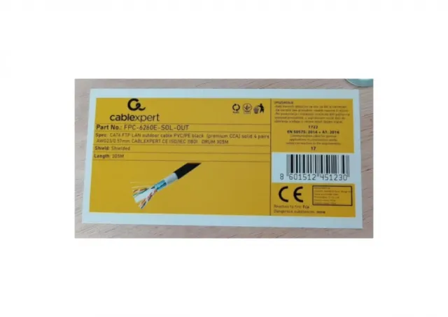 FPC-6260E-SOL-OUT Gembird, FTP cat.6 Outdoor, solid 23AWG, 0.57mm PREMIUM CCA kotur pun presek 305m