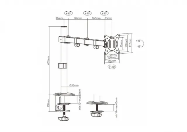 Gembird Adjustable Desk Display Mounting Arm, Max. 9kg, 17”-32”