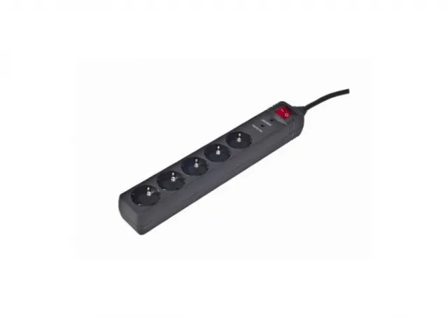 Gembird SPG5-C-5 Surge Protection Power strip, 5 sockets, 1.5m, 16A, Indicates Correct Grounding, Power Switch, Black
