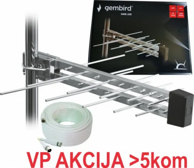 GMB-20E sa kutijom +15m ** Gembird Antena Loga UHF sa RF-Konektorom,20el, 39cm,6dB alu +kabl 15m 781 38938