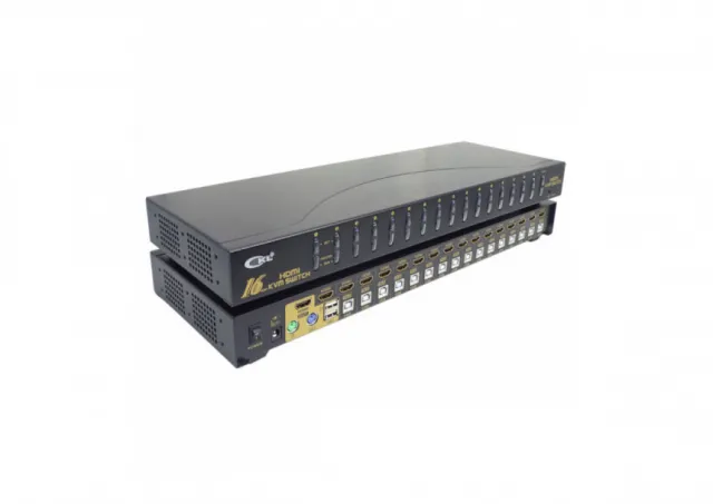 HDMI KVM svič CKL-9116H - 16 ports USB-B & HDMI 1.4a up to 1080p@60Hz (HDTV), console HDMI & 2 x USB-A / PS2 (keyb & mouse), switch: push button / hotkey; 3D, HDCP, EDID, HD audio, USB2.0 hub, 16 cables 1.8m, rack 19"