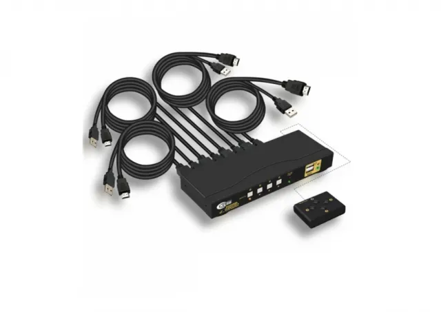 HDMI KVM USB svič CKL-64HUA-1A 4 ports HDMI 1.4a Compliant up to 4096×2160@ 60Hz DCI 4K (4K x 2K), audio, USB 2.0 hub, svič mode: push button / hotkey / mouse / wire remote, sa 4 KVM kabla 1.5m, žični upravljač
