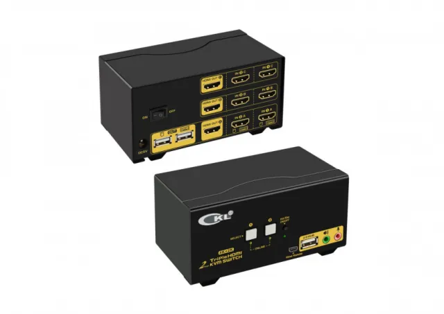 HDMI KVM USB svič CKL-923HUA, Triple Monitor, HDMI 2.0 Compliant up to 4K HDTV (@30Hz), with audio & microhpone, extra USB 2.0 port, svič mode: push button / hotkey / mouse click / wired remote / auto scan