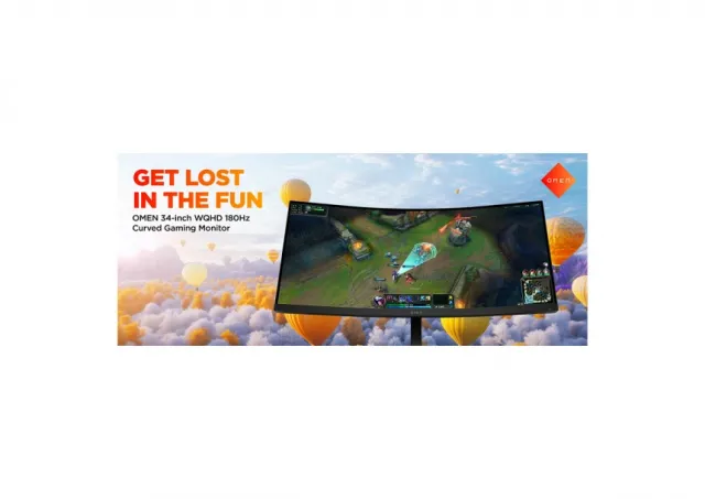 HP consumer AV4C1AA 34" Curved 1500R Gaming VA WQHD 3440x1440@180Hz, 21:9, 4000:1, 400cd/m², 1ms, 178°/178°, HDR 400, 1 DP 1.4, 2 HDMI 2.0, 2x3 W, VESA 100x100mm, Height/Tilt, Black, 1yw, HP OMEN 34c G2