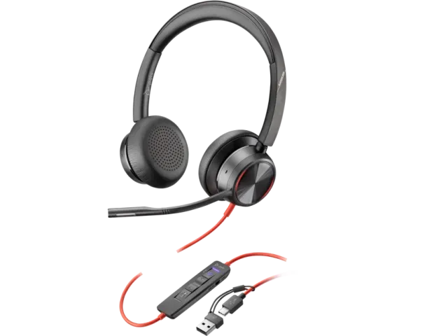 HP Poly Blackwire 8225 Stereo Microsoft Teams Certified USB-C Headset +USB-C/A Adapter, Black, 2yw