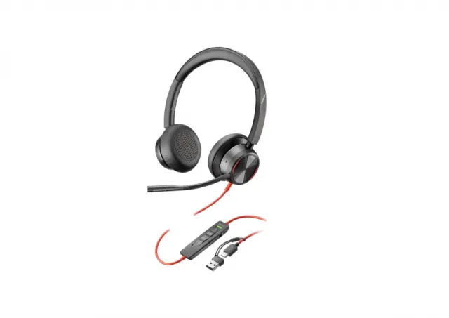 HP Poly Blackwire 8225 Stereo USB-C Headset +USB-C/A Adapter, Black, 2yw