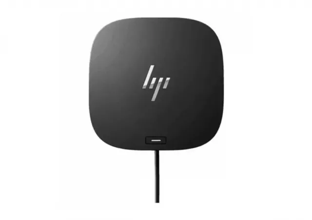 HP USB-C/A Universal Dock G2, 1 USB Type-C (front, data/power-out); 1 USB 3.0 (side, charging SS); 3 USB 3.0 (back, charging); 2 DisplayPort; 1 HDMI 2.0; 1 headphone/microphone combo (side); 1 RJ-45 (back)