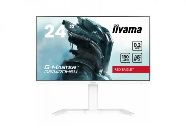 IIyama G-Master GB2470HSU-W6 24" WHITE Fast IPS Gaming, G-Master Red Eagle, FreeSync Premium, 1920x1080@180Hz, 300cd/m², 1100:1, HDMI, DisplayPort, 0,2ms (MPRT), Speakers, USB (4x 3.2), Black Tuner, Eyesafe 2.0, 15cm Height Adj. Stand