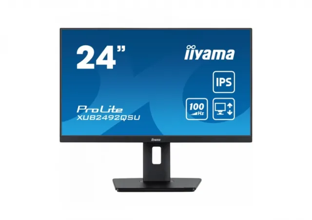 IIYAMA Monitor LED XUB2492QSU-B1 23.8" IPS 2560 x 1440 @100Hz 300 cd/m² 1000:1 0.5ms HDMI DP USB-Hub 	height, swivel, tilt, pivot (rotation both sides) 3y
