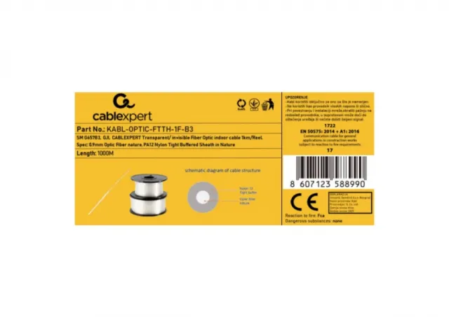 KABL-OPTIC-FTTH-1F-B3 Gembird Opticki kabl 1-vlakno SM G657B3, GJI, transparentni, INDOOR, 1000m
