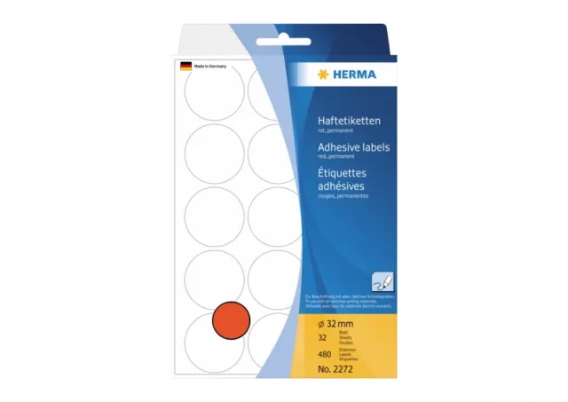 Kancelarijske etikete krug 32 mm 1/480 crvena Herma 