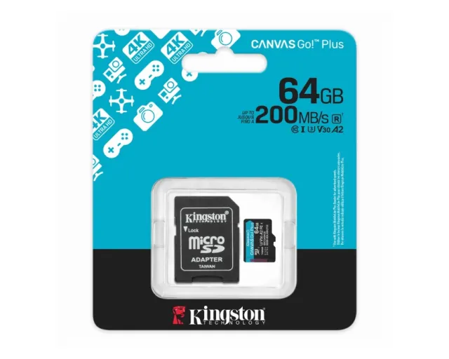 KINGSTON 64GB SDXC Canvas Go Plus Gen4 200MB/s C10 UHS-I U3 V30 SDG4/64GB 