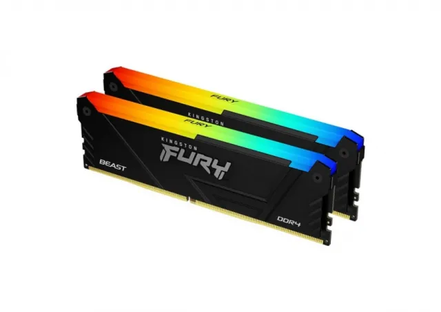 Kingston DDR4 16GB (2x8GB) 3200MHz [FURY BEAST RGB], Non-ECC UDIMM, CL16 1.35V, 288-Pin 1Rx8, Memory kit, w/RGB Heatsink, XMP