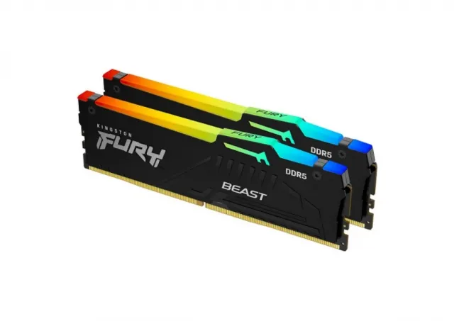 Kingston KF556C40BBAK2-64 DDR5 64GB (2x32GB) 5600MT/s [FURY BEAST RGB], Non-ECC UDIMM, CL40 1.25V, 288-Pin 2Rx8, Black, Memory Kit, w/RGB Heatsink