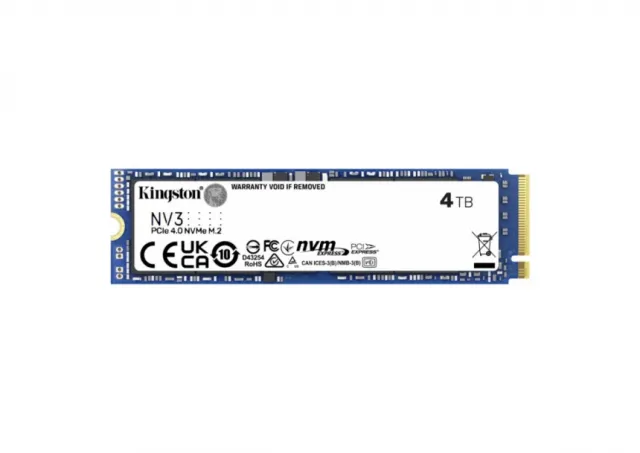 Kingston M.2 NVMe 4TB, 2280, PCIe Gen 4x4, NV3, Read up to 6,000 MB/s, Write up to 5,000 MB/s, (single sided)