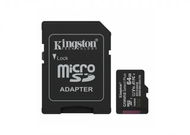 Kingston SDCS3/64GB MicroSD 64GB, Canvas Select Plus, Class 10 UHS-I U1 V10 A1, Read up to 100MB/s, w/SD adapter