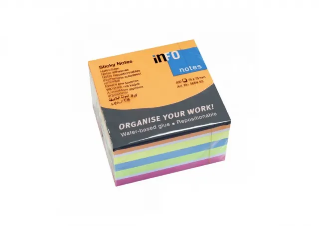 Kocka samolepljivi listići INFO NOTES 450 lis, 75x75 brilliant mix 5654-53