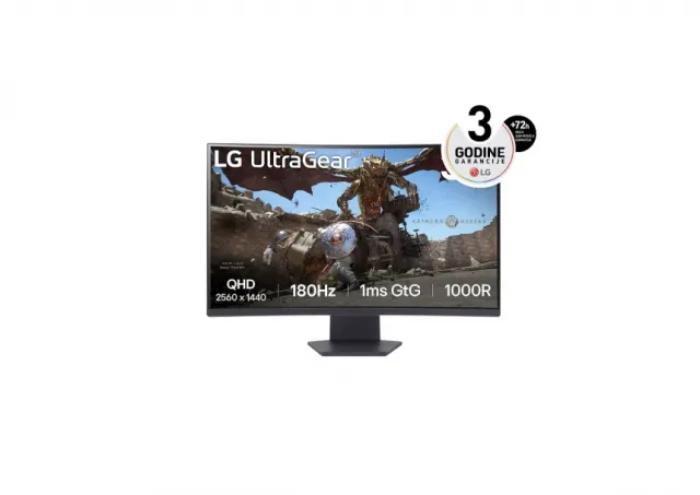 LG 31.5" UltraGear Curved 1000R VA QHD 2560x1440@180Hz, 16:9, 3000:1, 1ms, 300 cd/m², 178º/ 178º, FreeSync, HDR 10, 2 HDMI, 1 DP, VESA 100x100 mm, Tilt, Black, 3yw