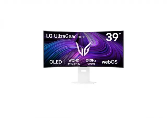 LG 39GX90SA-W 39'' UltraGear Curved 800R OLED WQHD 3440x1440@240Hz Smart Gaming,21:9,1500000:1,275 cd/m²,178º/178º,HDR 10,NVIDIA G-Sync,FreeSync Premium,RGB LED,2 HDMI,DP,1 USB,2 USB Downstream Port 2.0,USB Downstream Port,7Wx2,Tilt/Height/Swivel,Black/sivler,3yw
