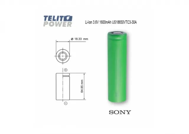 Li-Ion 3.6V 1600mAh US18650VTC3-30A  Sony VTC3