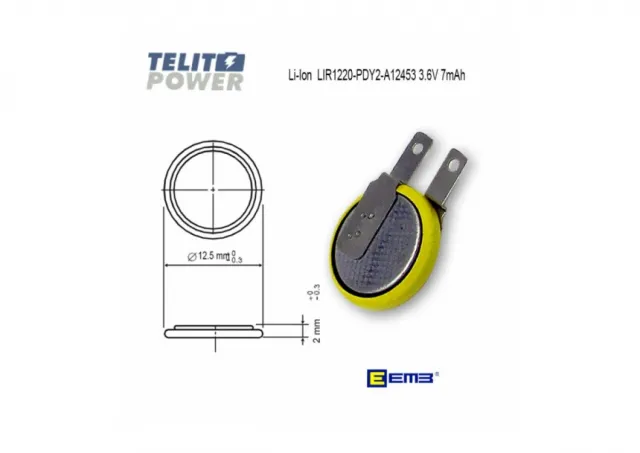 Li-Ion 3.6V 7mAh LIR1220-PDY2-A12453 EEMB