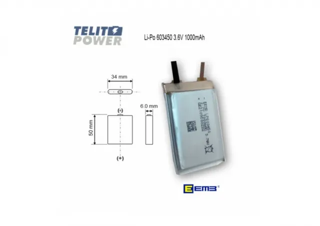 Li-Polimer 3.6V 1000mAh LP603450-1C EEMB