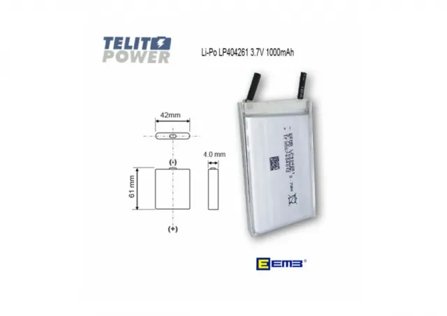 Li-Polimer 3.7V 1000mAh LP404261  EEMB