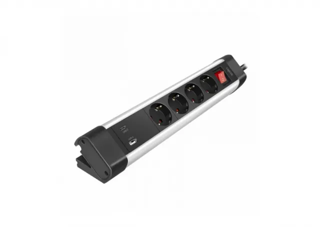 Logilink produžni kabl 4 mesta, 1 x USB A, 1 x USB C,  prekidač, stalak, 1.5m, aluminium
