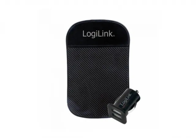 Logilink USB 2-Port punjač za auto, plus pogloga protiv klizanja, crna