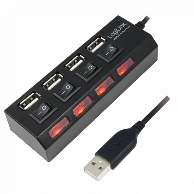 Logilink USB 2.0 HUB, 4-port, On/Off, crni