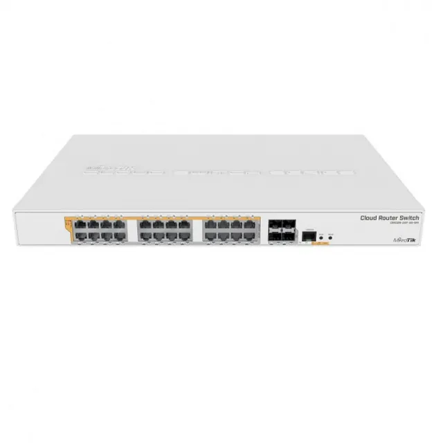 MikroTik CRS328-24P-4S+RM L3 upravljiv 450W PoE+ svič 24 x 1GbE (802.3af/at & Passive PoE) & 4 x 10GbE SFP+, VPN/Firewall/Bandwith/Load balance, MTBF 22.8god, radna -20°÷60°C, temp monitor& fan control, SwOS/ RouterOS L5