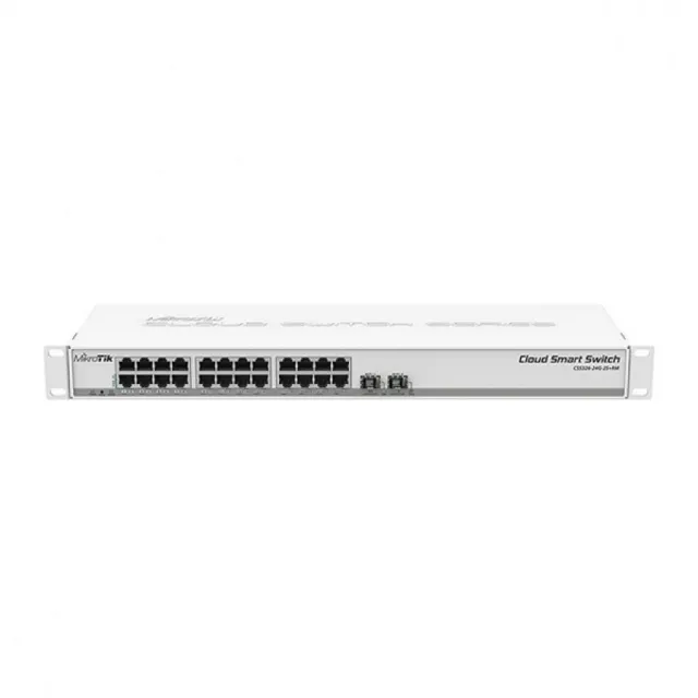 MikroTik CSS326-24G-2S+RM upravljiv svič 24 x 1GbE RJ45 & 2 x 10GbE SFP+, Web GUI, MAC filter, VLAN, port bandwidth/ mirroring/ access control/ security/ isolation, MTBF 22.8god, temp. -40÷70C, PoE in / DC 12-30V, SwOS