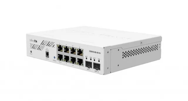 MikroTik CSS610-8G-2S+IN upravljiv svič sa 8 x GbE RJ45 + 2 x 10GbE (SFP+), MAC filter, VLANs, bandwidth limit, mirroring, web managed, access control, port security & isolation, temp. -20°C/60°C, PoE in 12-57V, SwitchOS
