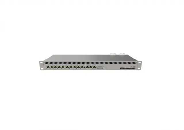 MikroTik RB1100AHx4 ruter sa 13 Gigabit 10/100/1000Mb/s LAN/WAN, Quad core CPU 1.4GHz , Ipsec accelerator, 1GB RAM, PoE in 802.3af/at, dual redundant power supplies, 19" rack, ROS L6