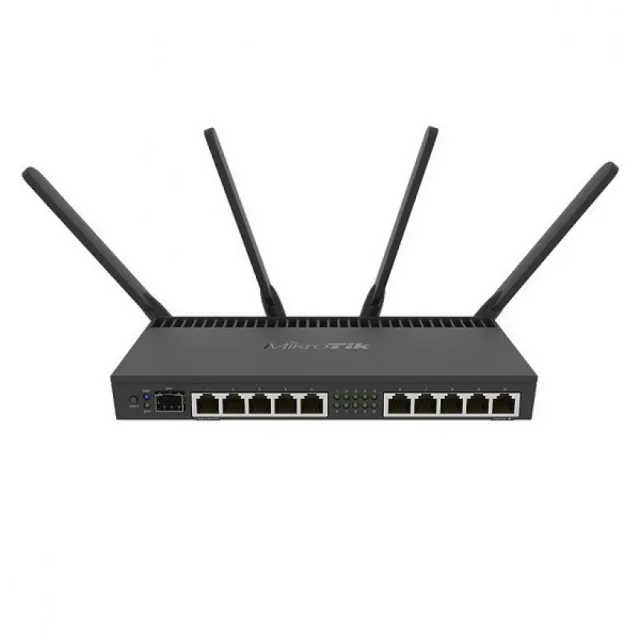 MikroTik RB4011iGS+5HacQ2HnD-IN WiFi AC2100 Extreme Power 10GbE tri band ruter 2.4GHz @28dBm/630mW & 2x5GHz @33dBm/2000mW 802.11ac/a/b/g/n, 11 LAN/WAN port (10 Gigabit, 1 SFP+), VPN Ipsec hw, PoE in&out, RouterOS L5