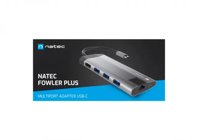 Natec FOWLER PLUS, USB Type-C 6-in-1 Multi-port Adapter (USB3.0 Hub + HDMI + PD + SD/MicroSD card reader + Gigabit LAN), Max. Output 100W, Grey