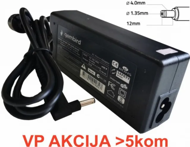 NPA65-190-3420 (AS14) ** Gembird punjac za laptop 65W-19V-3.42A, 4.0x1.35mm black (819) 38953