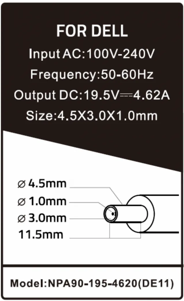 NPA90-195-4620 (DE11) ** Gembird punjac za laptop 90W-19.5V-4.62A, 4.5x3.0mm  Black PIN (845)